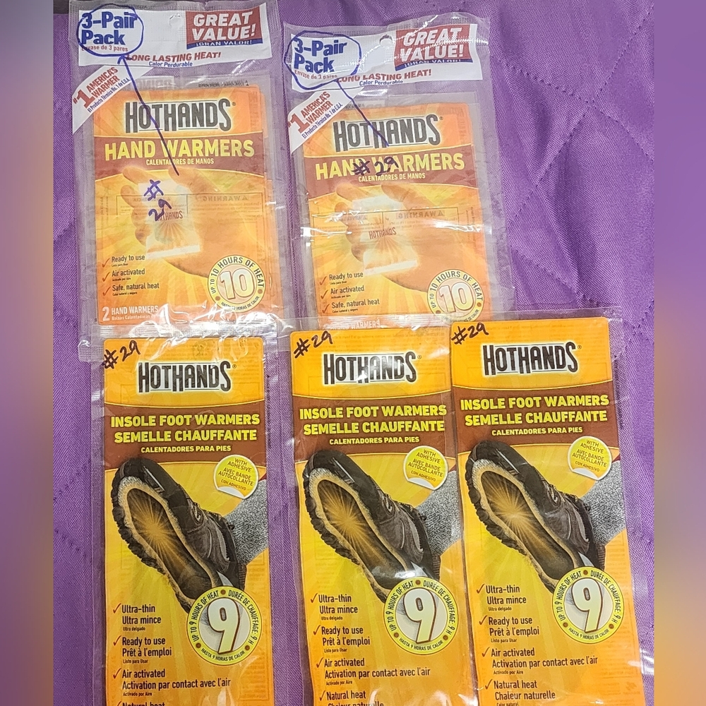Bundle of Hothands 2 packages of Hand warmers and 3 packages of insole warmers